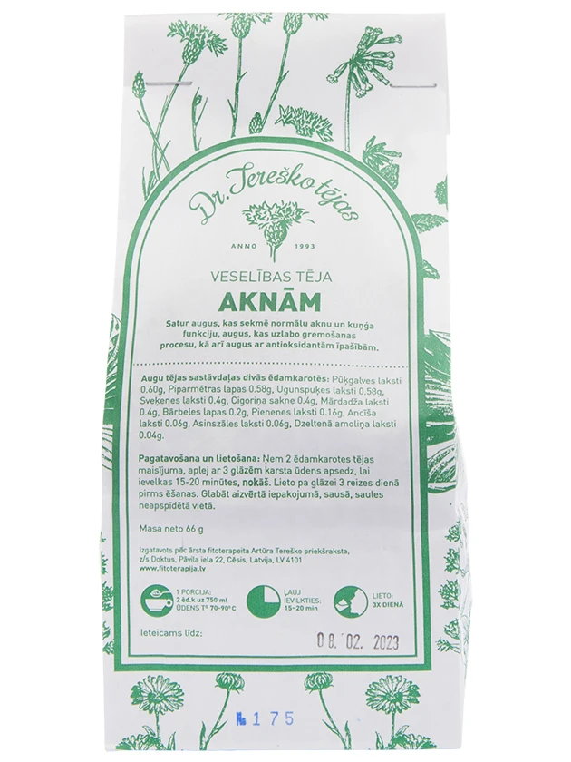 Latvia product data sample: Dr.Tereško tēja Aknām, 66 g