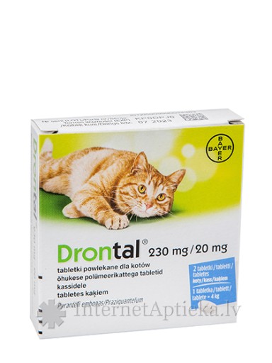 Drontal антигельминтные (от глистов) таблетки для кошек, 230мг/20мг, 2 шт.