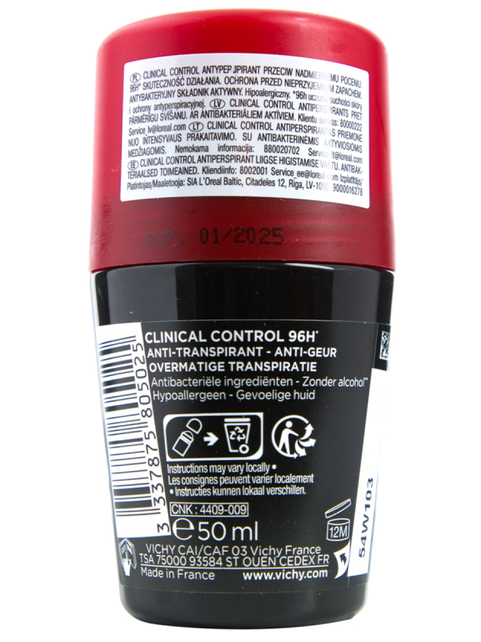 Vichy Homme Deo Roll Kliiniline kontroll meestele 96 tundi., 50 ml | internetaptieka.lv