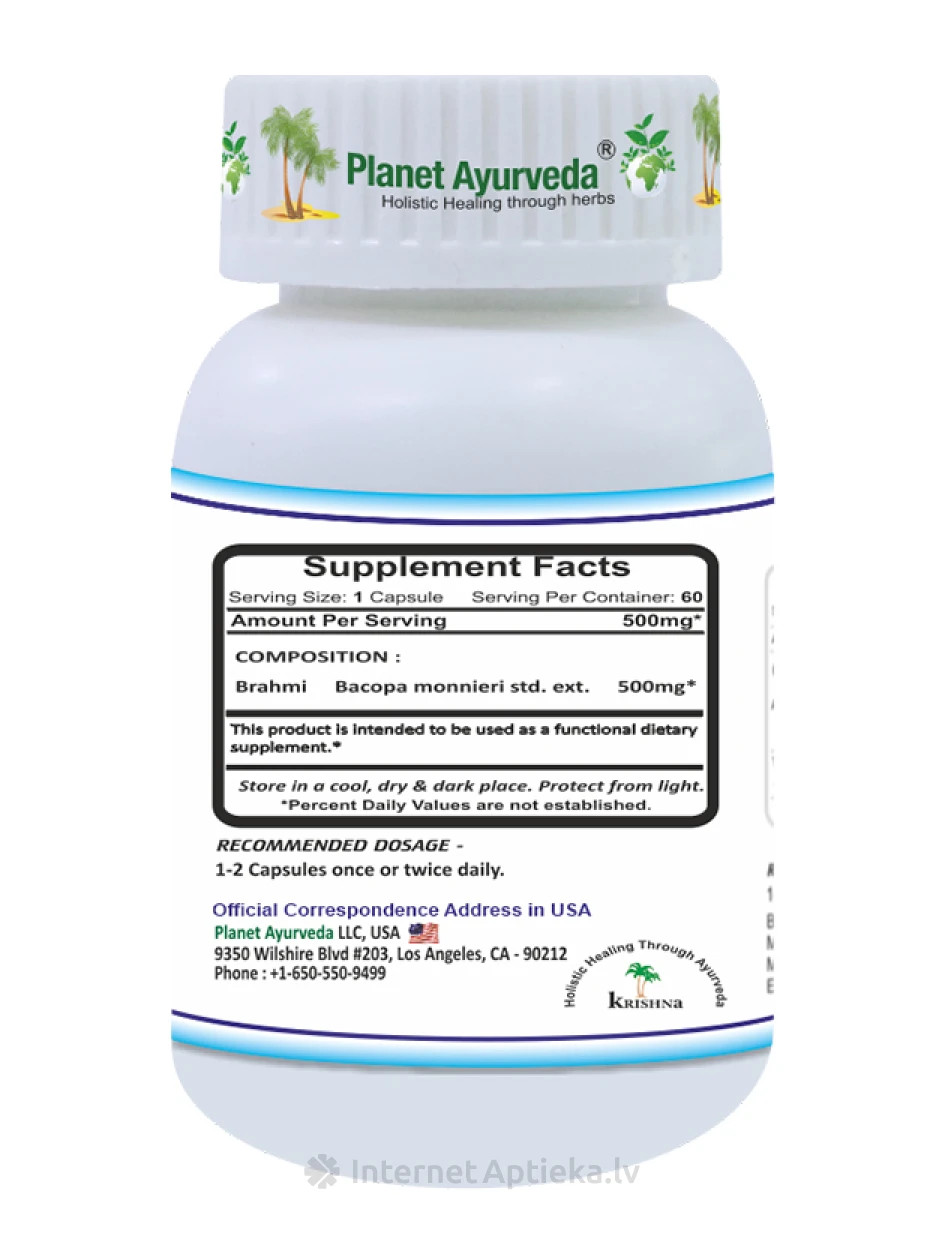 Planet Ayurveda® Organic Brahmi, 60 kapslit | internetaptieka.lv