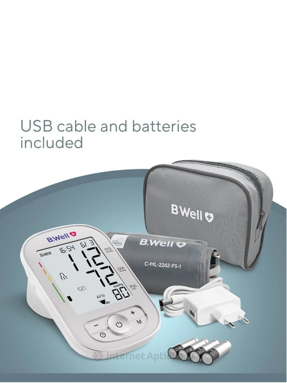 B.Well TH-75 automātiskais asinsspiediena mērītājs ar priekškambaru fibrilācijas AFIB tehnoloģiju | internetaptieka.lv