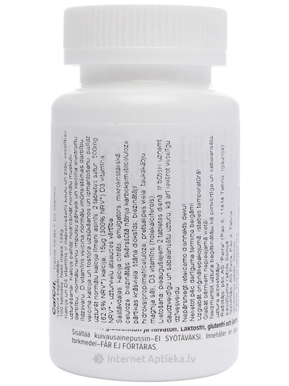 CalCit kaltsiumtsitraat, 100 tabletti | internetaptieka.lv