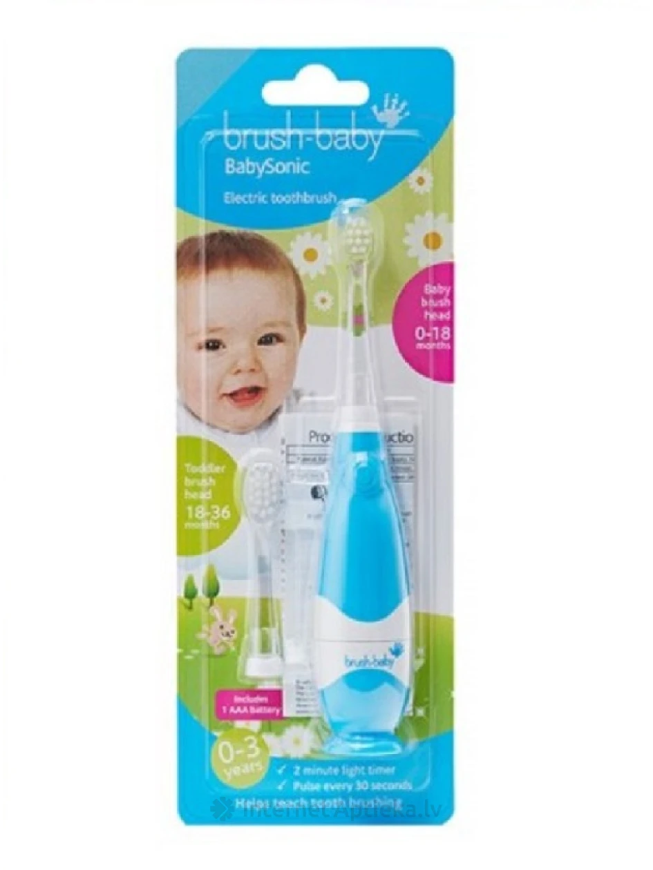Brush-Baby BabySonic elektriskā zobu suka 0-3 g, zila, 1 gb. | internetaptieka.lv