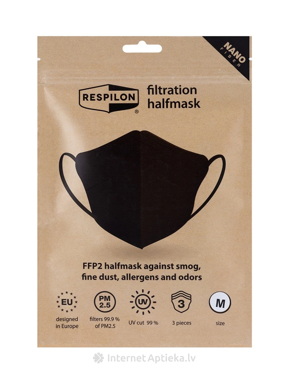 Респиратор для лица Respilon carbon FFP2 размер M, 3 шт. | internetaptieka.lv