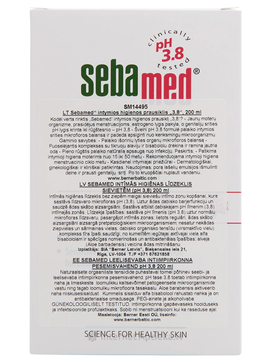 SEBAMED intīmās higiēnas līdzeklis sievietēm, pH 3,8, 200 ml | internetaptieka.lv