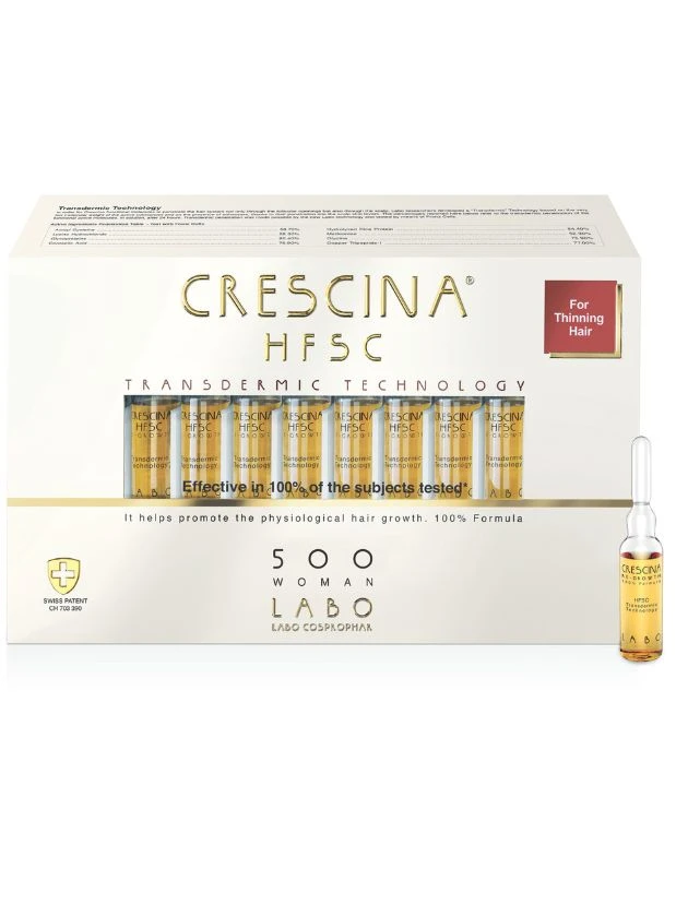 CRESCINA TRANSDERMIC ampulas matu augšanai 500, sievietēm, 20 ampulas
