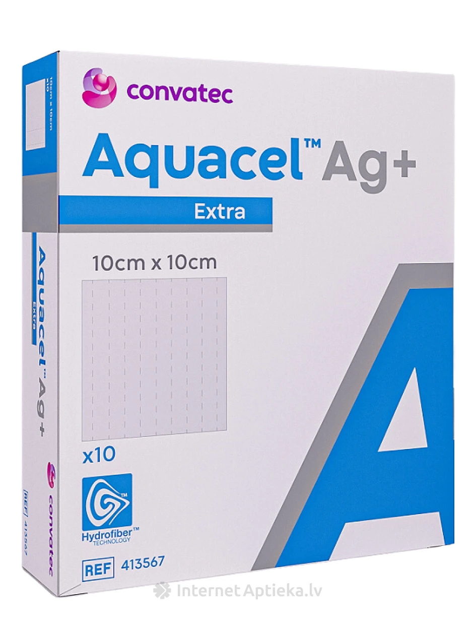 Aquacel Extra Ag+ повязка для заживления ран 10 х 10 см, 10 шт. | internetaptieka.lv