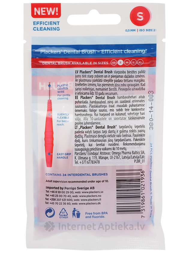 Plackers Dental Brush starpzobu birstītes S 05mm;, 24 gab
