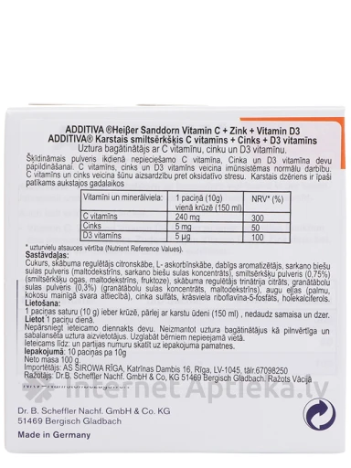 Additiva Heiser Sanddorn karstais dzēriens Smiltsērkšķis, 10 paciņas | internetaptieka.lv