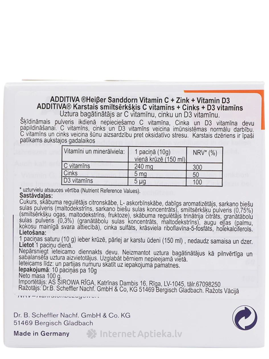Additiva Heiser Sanddorn karstais dzēriens Smiltsērkšķis, 10 paciņas | internetaptieka.lv