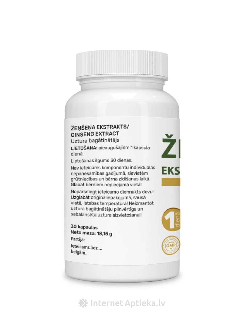 Ženšenni ekstrakt, 30 kapslit | internetaptieka.lv