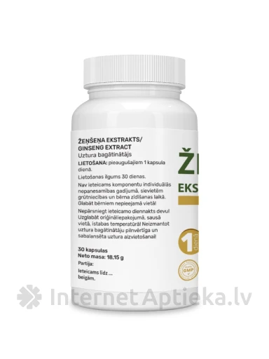 Ženšenni ekstrakt, 30 kapslit | internetaptieka.lv