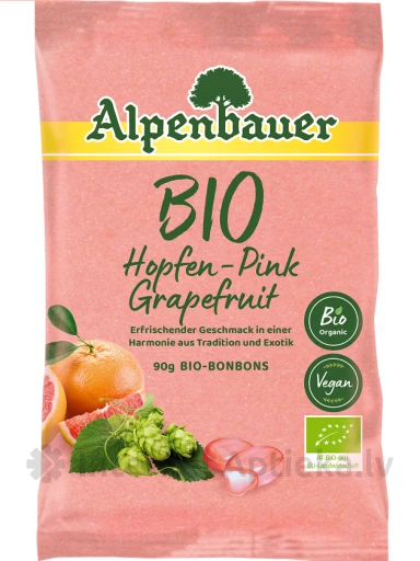 Alpenbauer BIO  apiņu-rozā greipfrūta karameles, 90 g | internetaptieka.lv