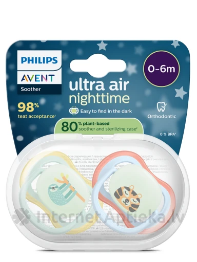 Philips Avent Соска-пустышка Ultra Air Night 0-6 месяцев, 2 шт. | internetaptieka.lv