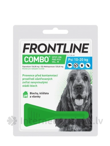 Frontline Combo Spot-on Dog M šķīdums pilināšanai uz ādas suņiem 1,34 ml, 1 pipete | internetaptieka.lv