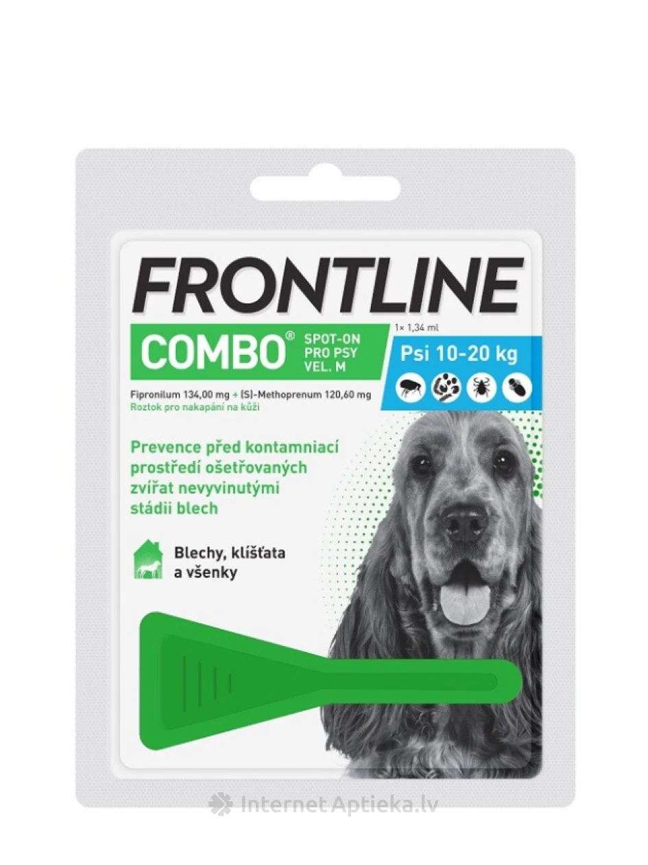 Frontline Combo Spot-on Dog M šķīdums pilināšanai uz ādas suņiem 1,34 ml, 1 pipete | internetaptieka.lv