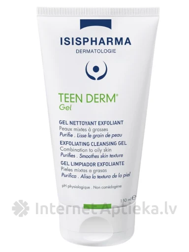 ISISPHARMA TEEN DERM GEL eksfoliējošs attīrošais gels taukainai ādai, 150 ml | internetaptieka.lv