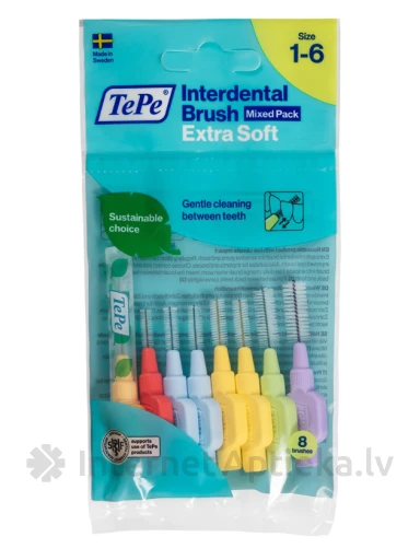 TePe Interdental Brush interdentaalharjade komplekt, kõik suurused, X-soft (eriti pehme), 8 tk | internetaptieka.lv