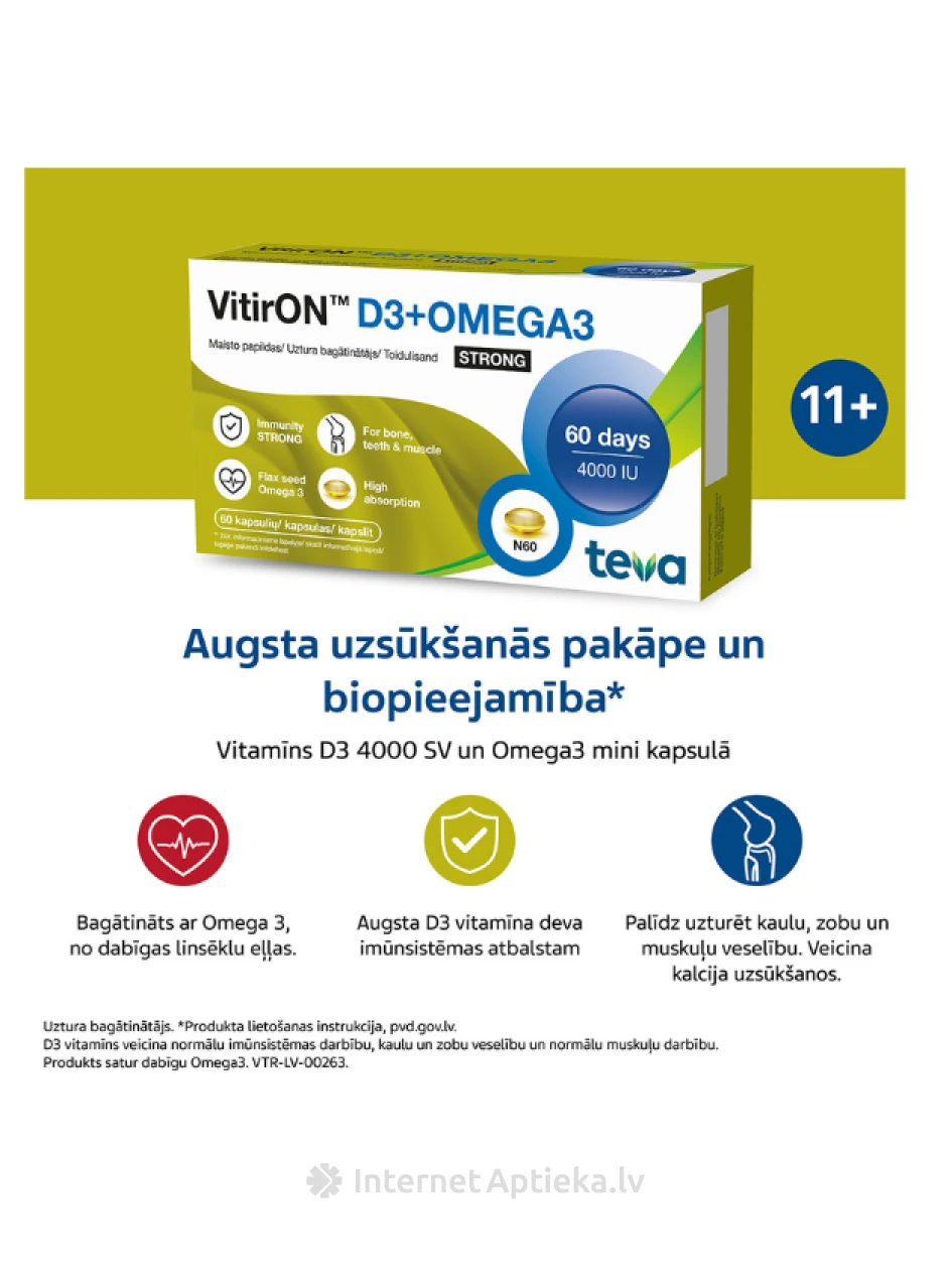 VitirON D3+Omega 3 Tugev, 60 kapslit | internetaptieka.lv
