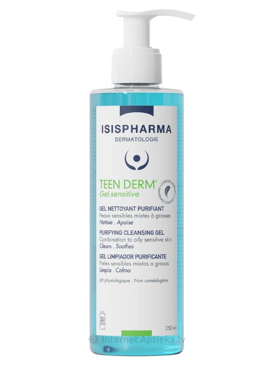 Очищающий гель для жирной кожи  Isispharma Teen Derm Gel Sensitve для жирной кожи, 250 мл | internetaptieka.lv