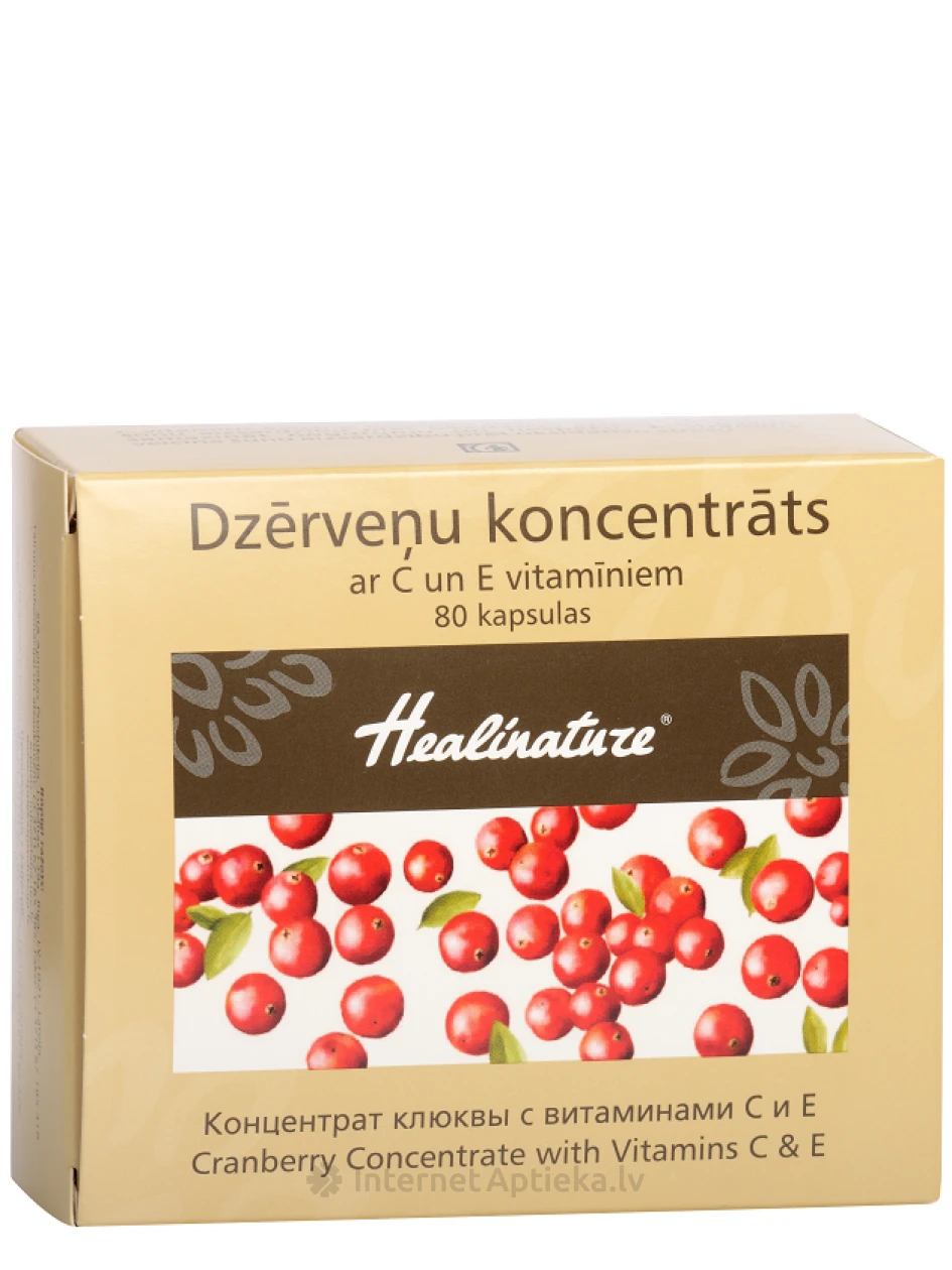 Healinature® Dzērveņu koncentrāts ar C un E vitamīniem, 80 kapsulas | internetaptieka.lv