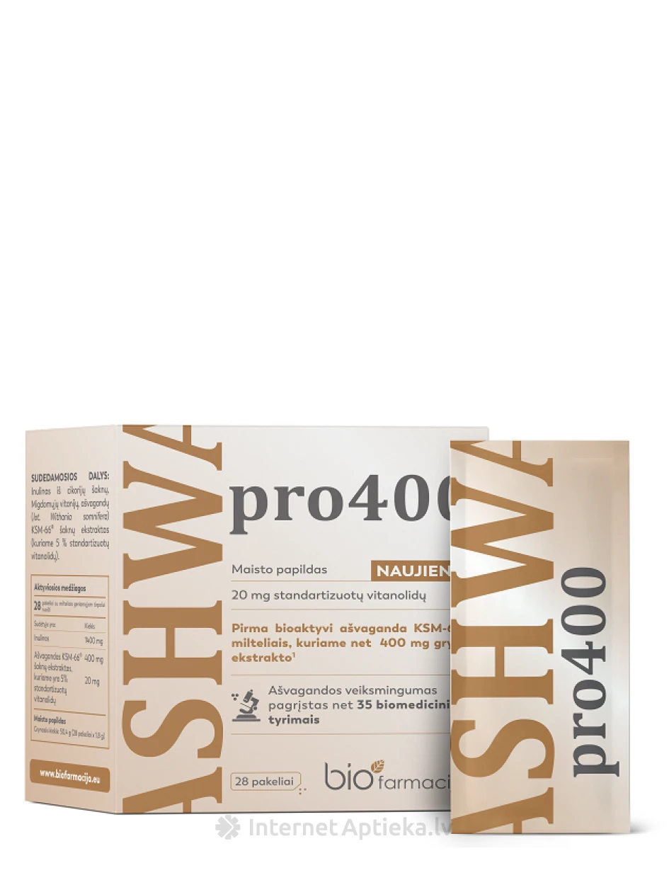 Biofarmacija ASHWA pro400 paciņas, 28 gb. | internetaptieka.lv