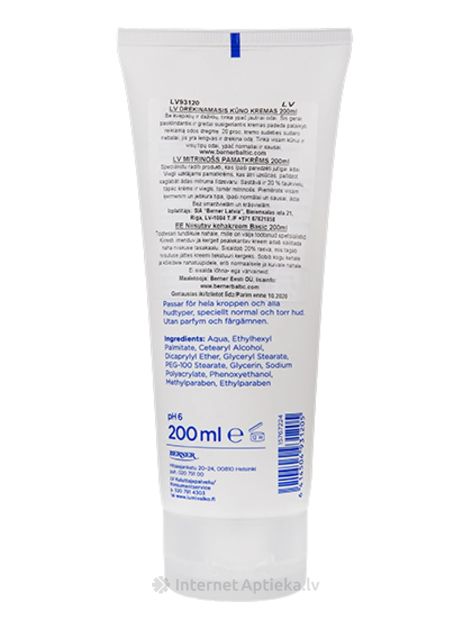 LV Базовый крем для чувствительной кожи, 200 мл | internetaptieka.lv