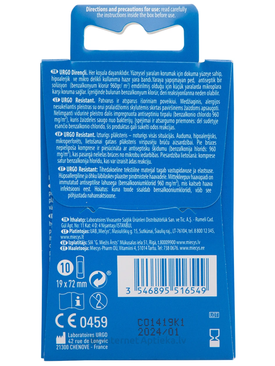 Urgo Resistant izturīgs plāksteris 1.9 x 7.2 cm, 10 gb. | internetaptieka.lv
