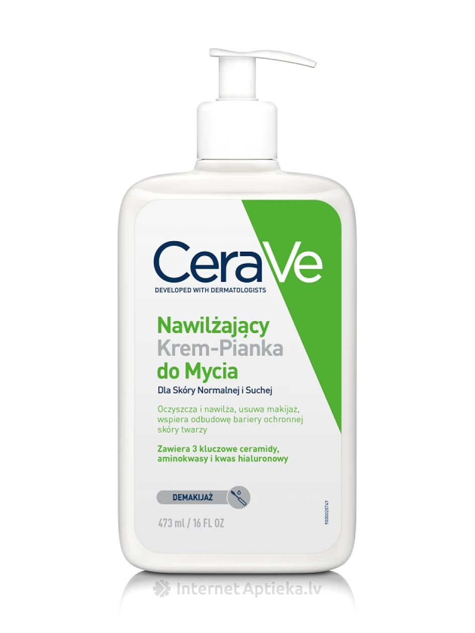 CeraVe Увлажняющая крем-пенка с керамидами для умывания кожи лица, 473 мл | internetaptieka.lv