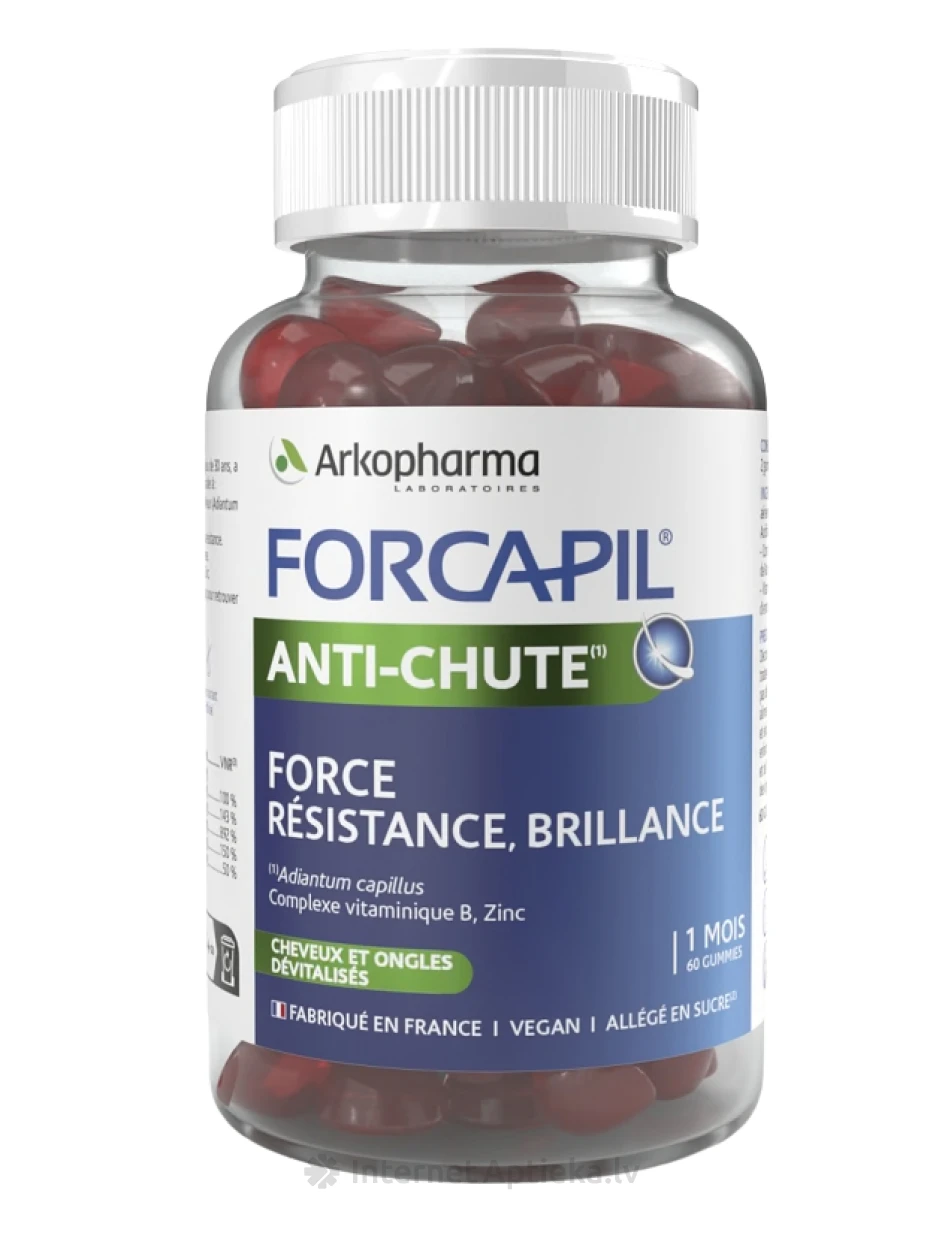 FORCAPIL ANTI-CHUTE kummikommid väljalangemisele kalduvatele juustele, 60 kummikommi | internetaptieka.lv