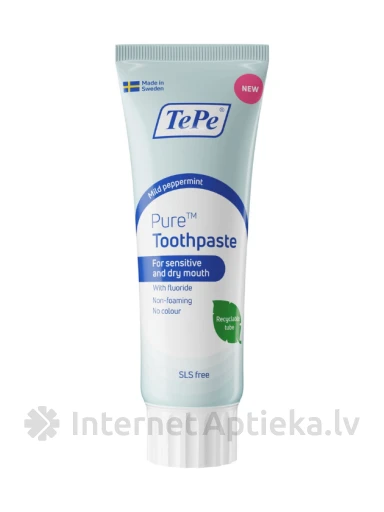 TePe PURE hambapasta, tundlikule-kuivale suule, piparmündi maitsega, 75 ml | internetaptieka.lv