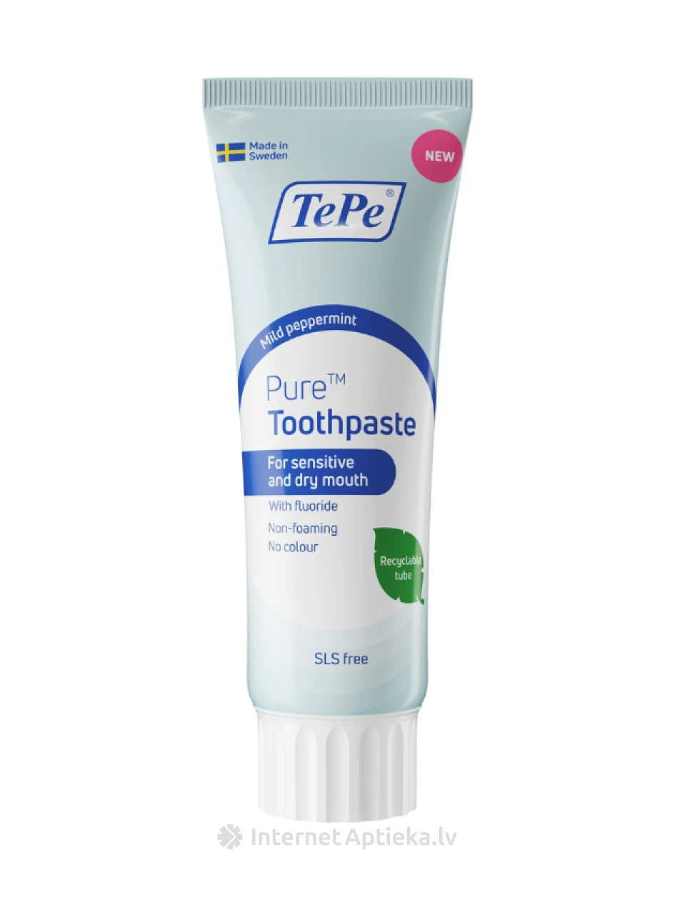 TePe PURE zobu pasta , jutīgai-sausai mutei, ar piparmētru garšu, 75 ml | internetaptieka.lv