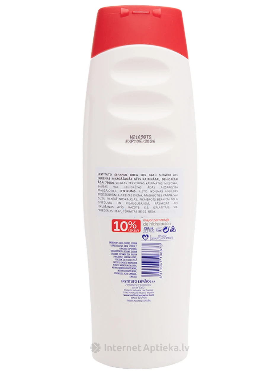 ГЕЛЬ ДЛЯ ЕЖЕДНЕВНОГО МЫТЬЯ РАЗДРАЖЕННОЙ, ОБЕЗВОЖЕННОЙ КОЖИ INSTITUTO ESPANOL UREA 10%, 750 МЛ | internetaptieka.lv