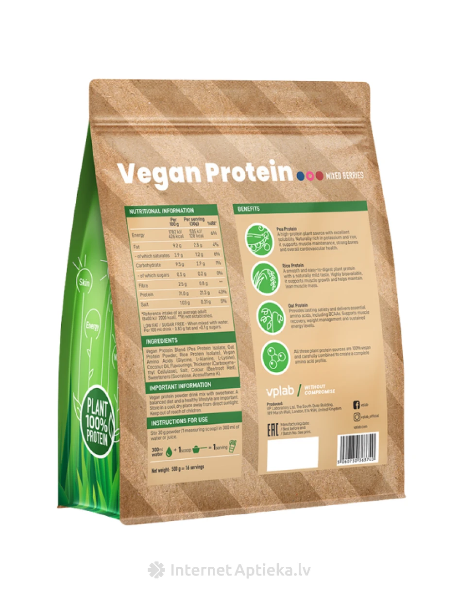 VPLab Vegan Protein Meža ogu, 500 g | internetaptieka.lv