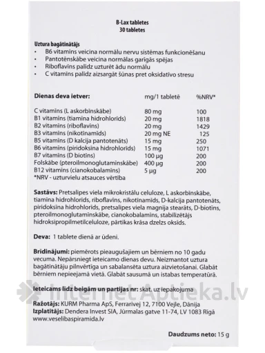 Tervisepüramiid B-Lax, 30 tabletti | internetaptieka.lv