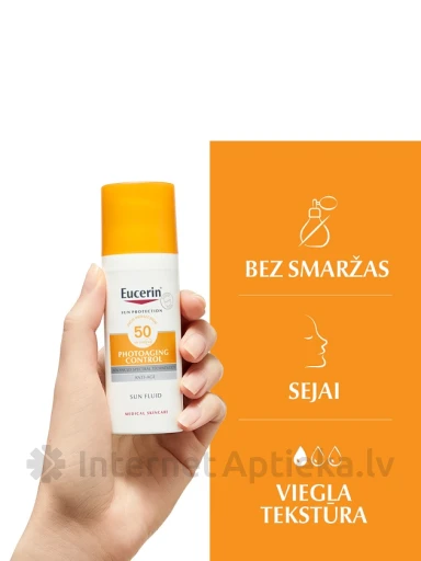 Eucerin Sun photoaging control sauļošanās fluīds ar spf50 pret fotonovecošanos, 50 ml | internetaptieka.lv