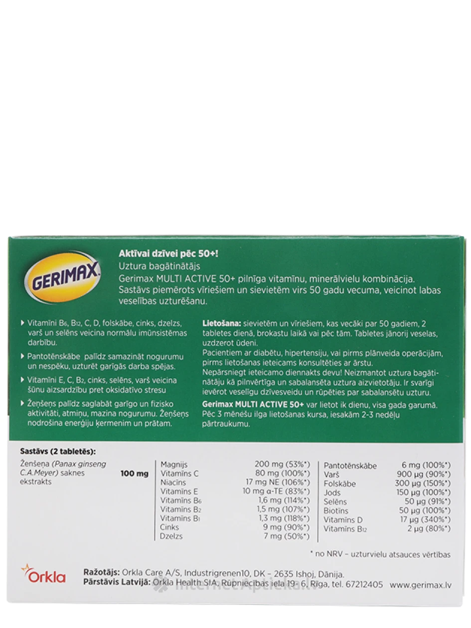 Gerimax Multi Active 50+, 60 tabletes | internetaptieka.lv