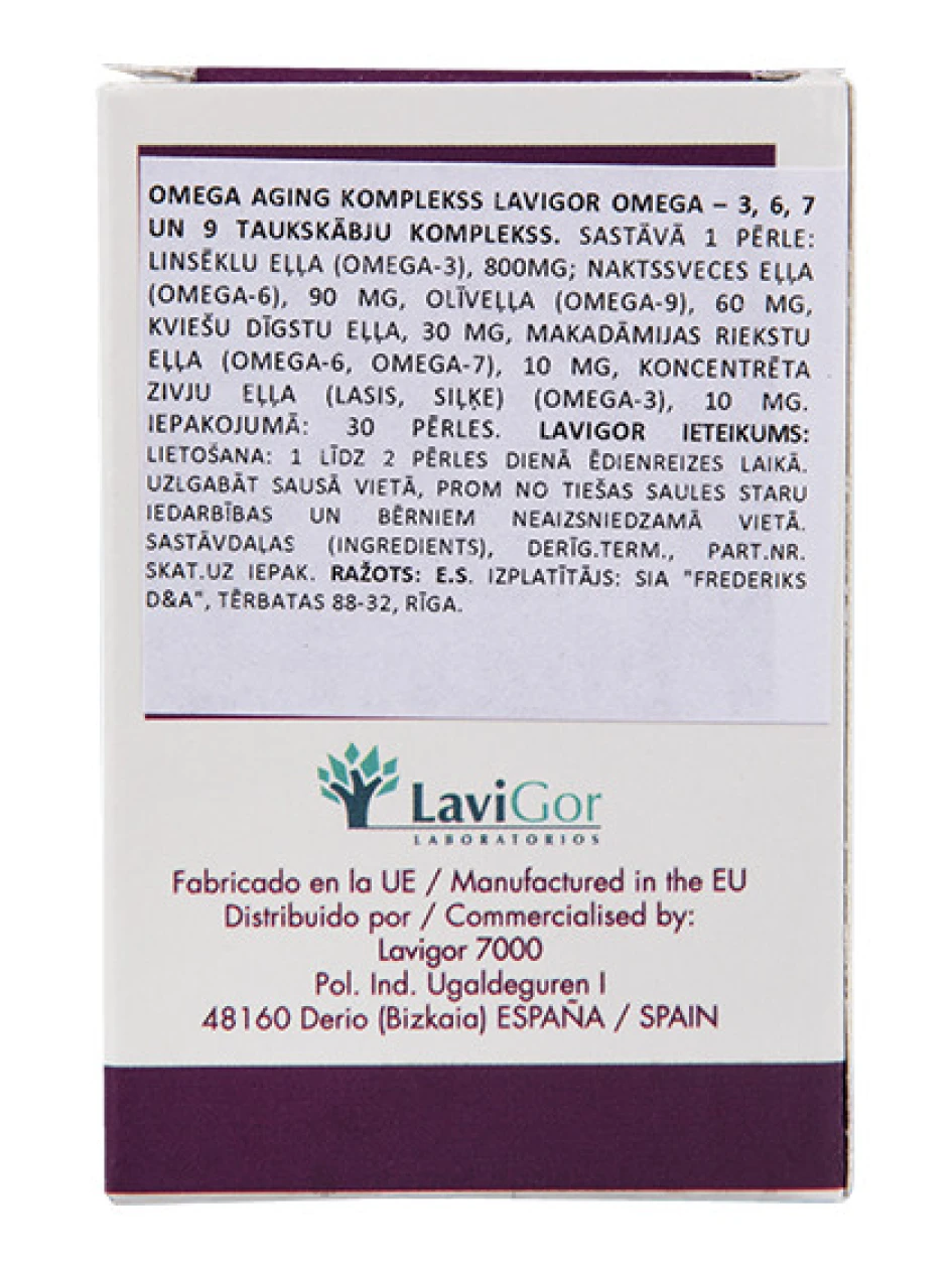 LaviGor Omega Aging oomega 3,6,7,9 rasvhapetega, 30 kapslit | internetaptieka.lv