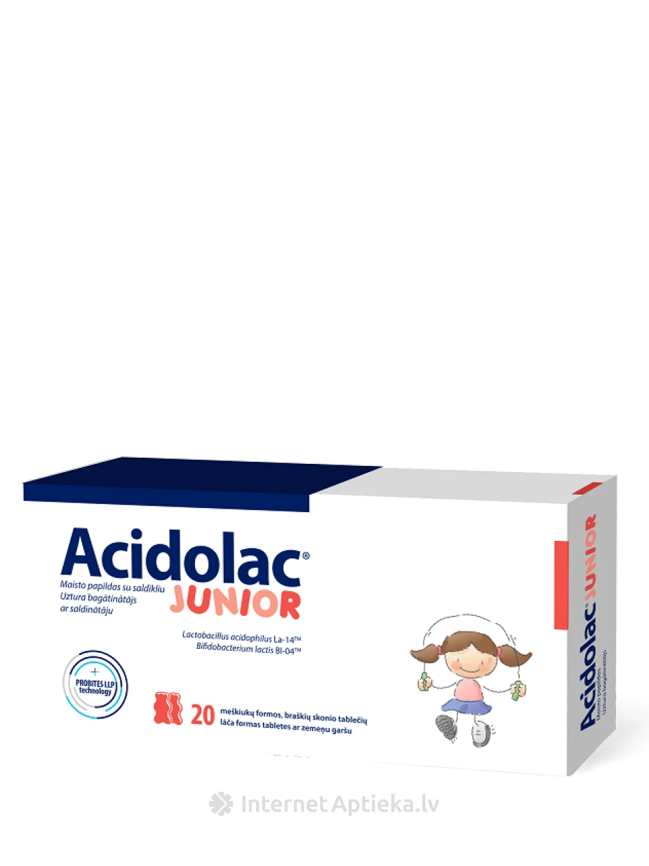 Acidolac® JUNIOR со вкусом клубники, 20 жевательных таблеток | internetaptieka.lv
