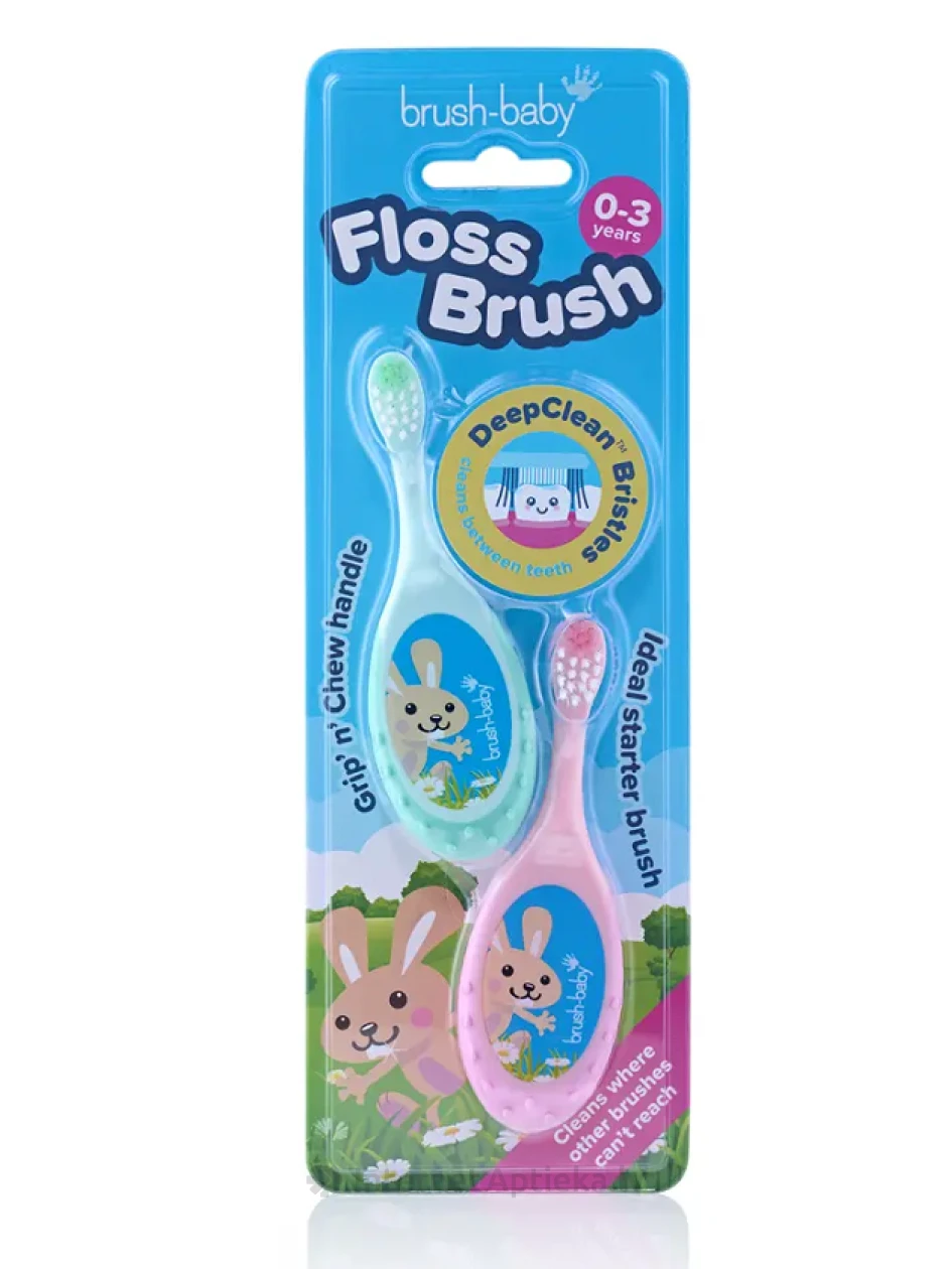 Brush-Baby Зубная щетка Floshbrush 0-3 лет (зеленая+розовая), 2 шт. | internetaptieka.lv