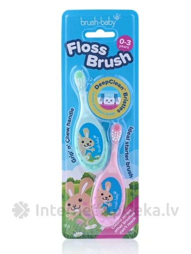 Brush-Baby Зубная щетка Floshbrush 0-3 лет (зеленая+розовая), 2 шт. | internetaptieka.lv