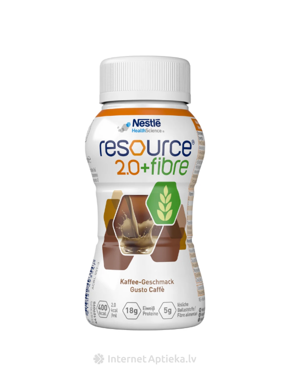 Resource 2.0 Fibre Pārtika medicīniskiem nolūkiem ar kafijas garšu, 4 x 200 ml | internetaptieka.lv