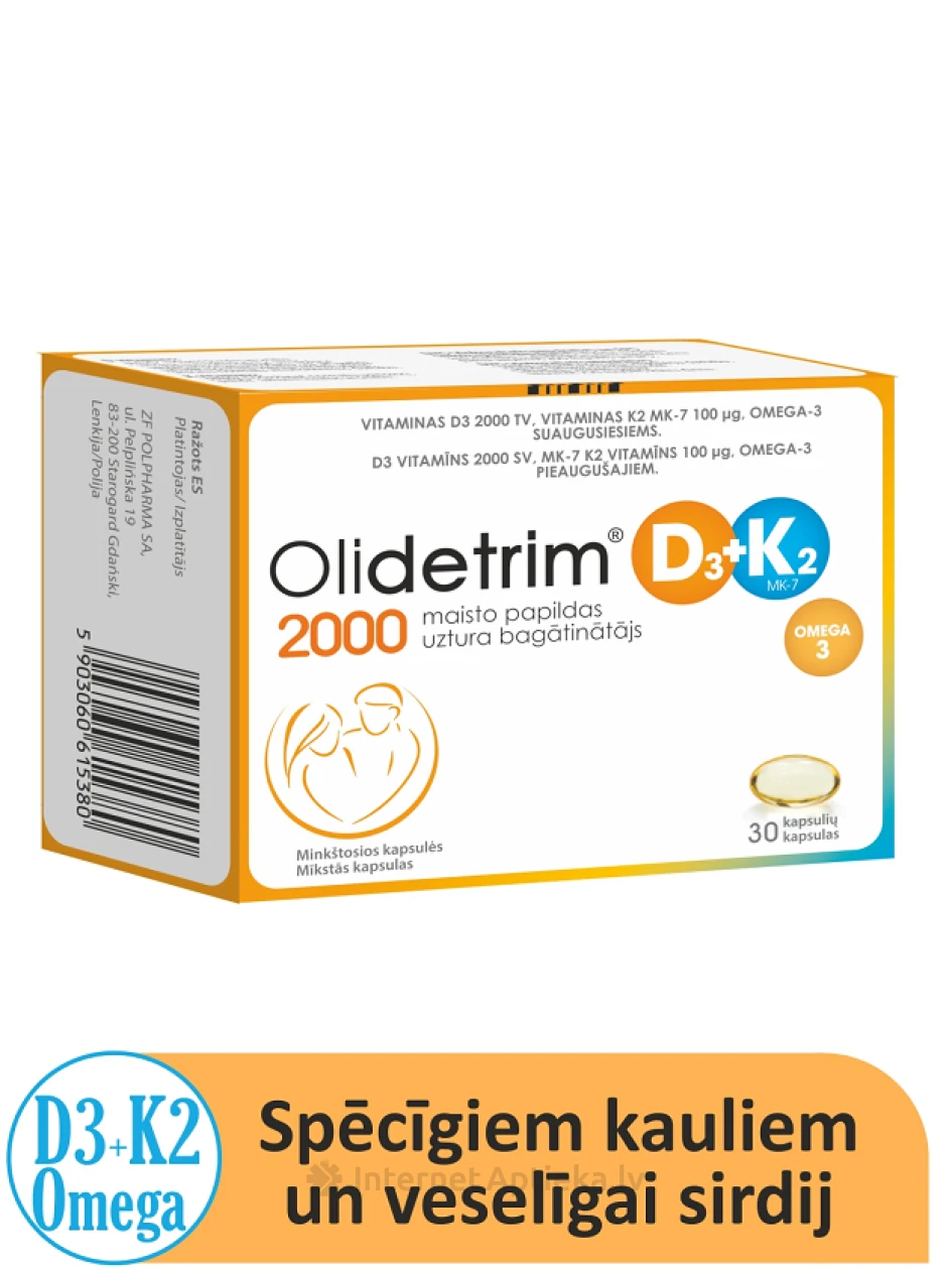 Olidetrim 2000IU D3+K2+ OMEGA-3, 30 kapsulas | internetaptieka.lv