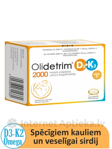 Olidetrim 2000IU D3+K2+ OMEGA-3, 30 kapsulas | internetaptieka.lv