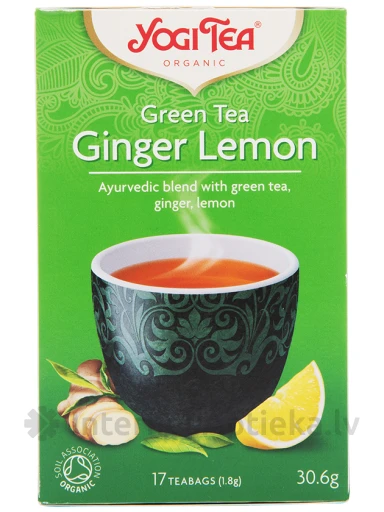 Tēja Yogi Green tea ar citronu un ingveru, 17 paciņas | internetaptieka.lv