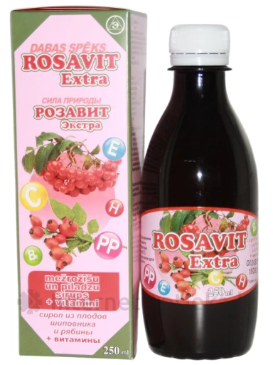 Rosavit Extra sīrups mežrozīšu un pīlādžu ekstrakts, B1, B6, 250 ml | internetaptieka.lv