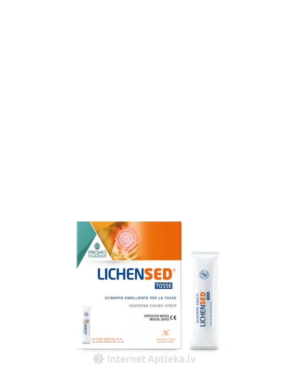 PROMOPHARMA LICHENSED® TOSSE  Täiskasvanutele mõeldud siirupi kotikesed, 20*10 ml | internetaptieka.lv
