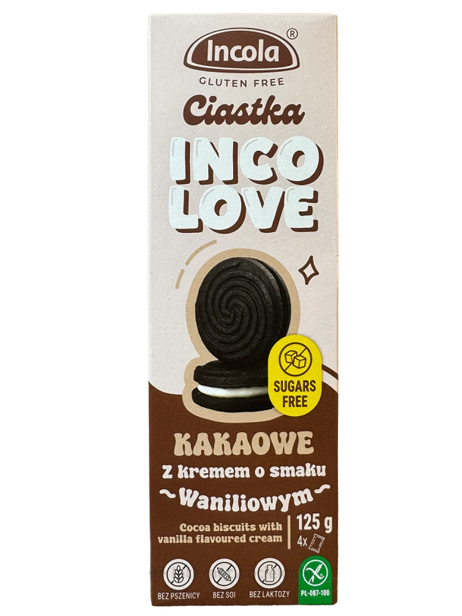 INCOLA Gluten-free Kakao cepumi ar vaniļas garšas krēmu, 125 g | internetaptieka.lv