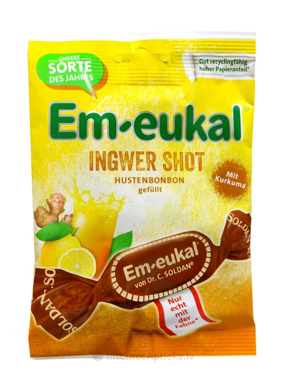 Конфеты с имбирной начинкой и куркумой Em-Eukal, 75  г | internetaptieka.lv
