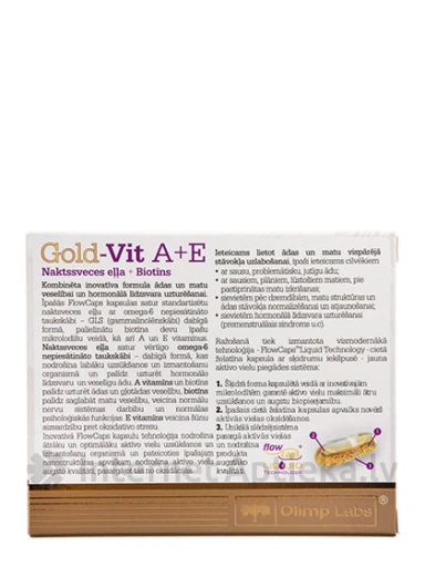 Olimp Labs Gold-Vit A + E, масло примулы вечерней + Биотин, 30 капсул | internetaptieka.lv